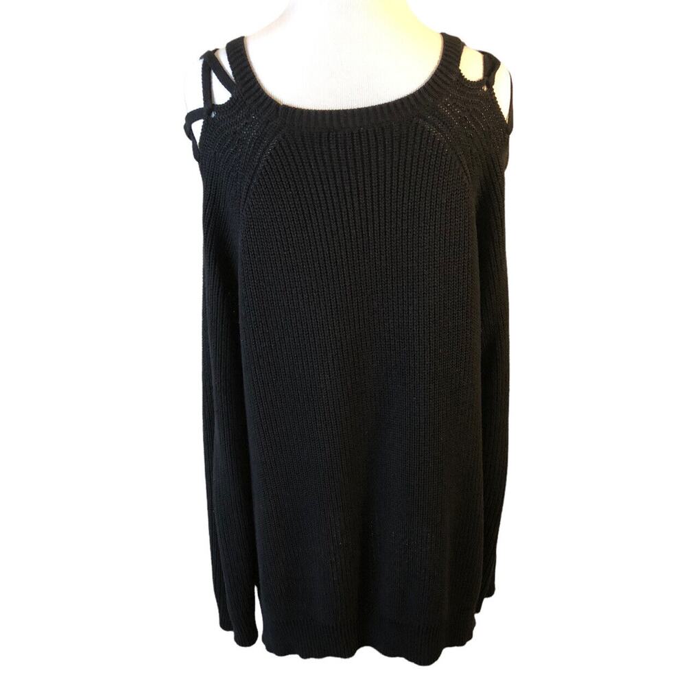 Guess Womens Sz XL‎ Black Lace Up Sleeve Women's Sweater - Picture 3 of 9
